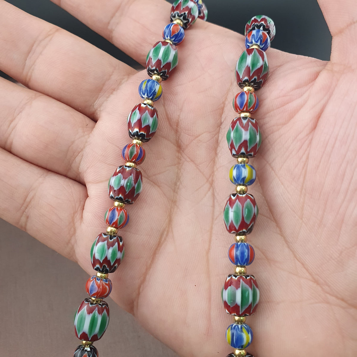 Vintage Venetian Style Green Chevrons & handmade Glass Beads Necklace