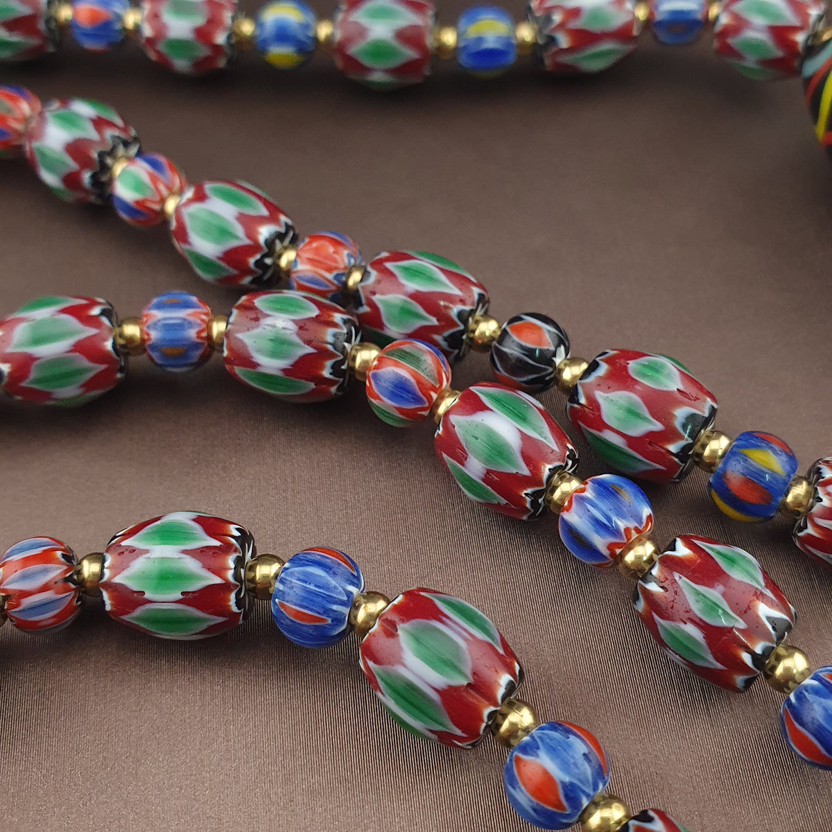 Vintage Venetian Style Green Chevrons & handmade Glass Beads Necklace