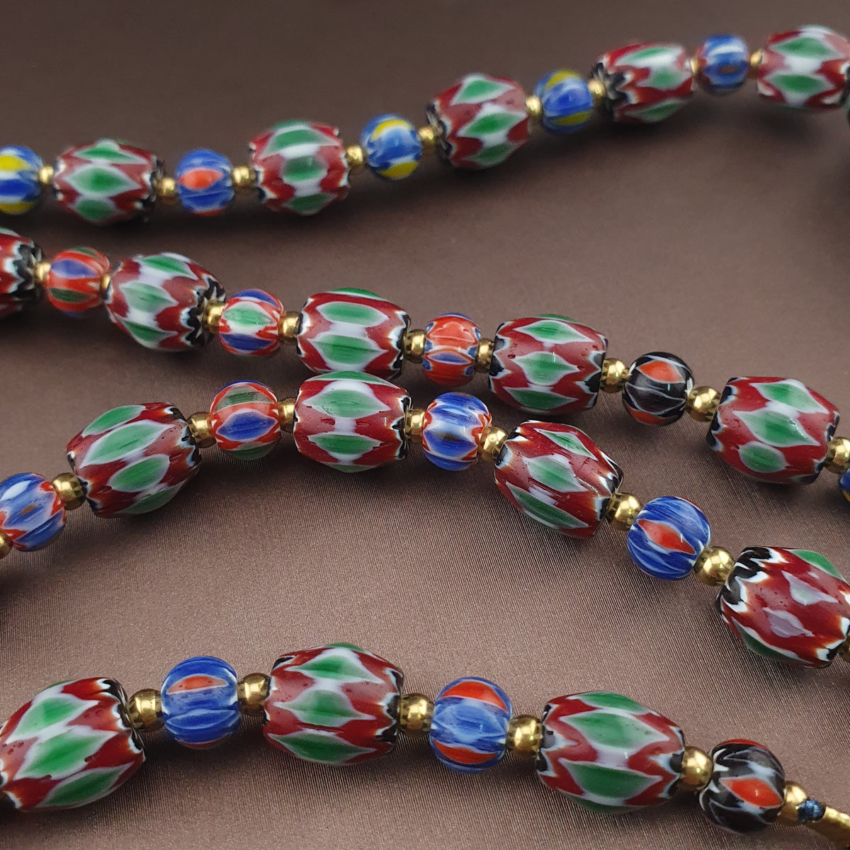 Vintage Venetian Style Green Chevrons & handmade Glass Beads Necklace