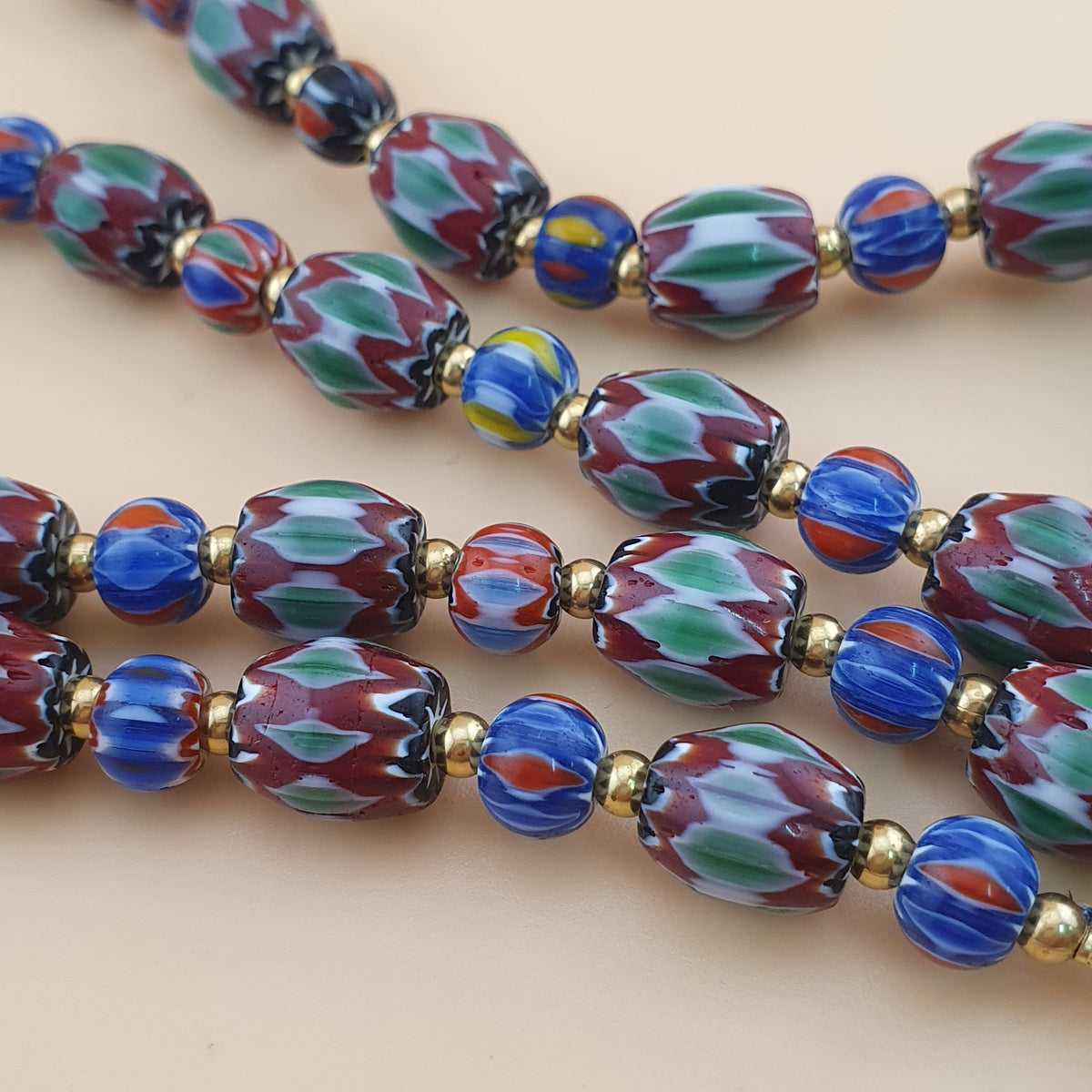 Vintage Venetian Style Green Chevrons & handmade Glass Beads Necklace
