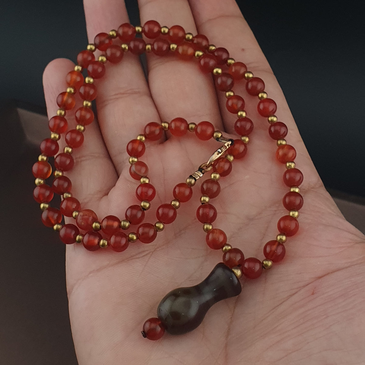 Collier pendentif en agate cornaline et agate florale vintage