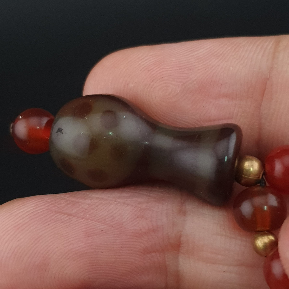 Collier pendentif en agate cornaline et agate florale vintage