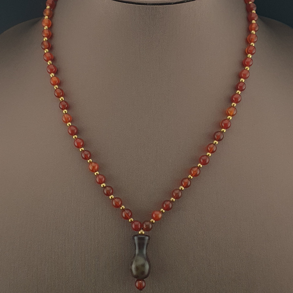 Collier pendentif en agate cornaline et agate florale vintage
