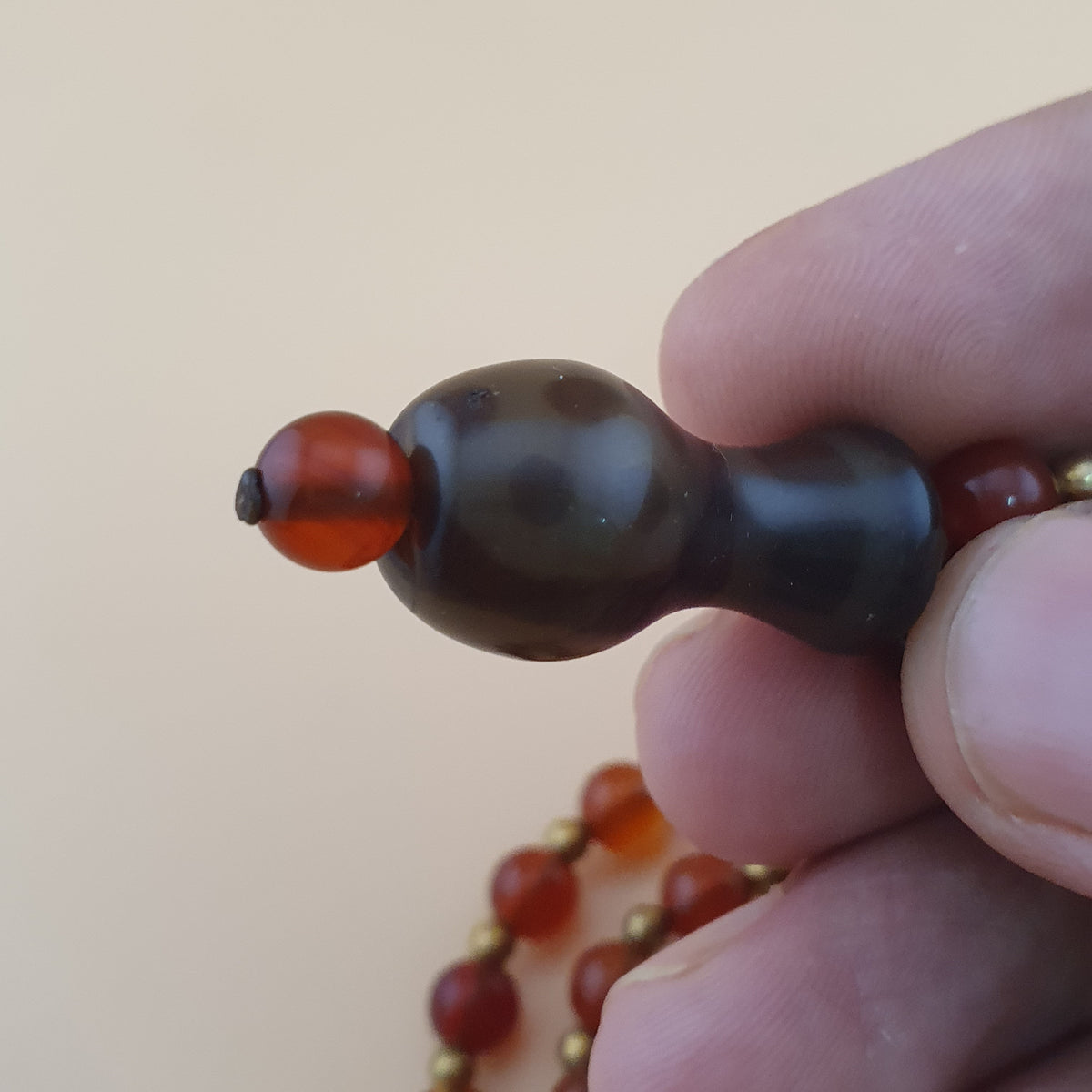 Collier pendentif en agate cornaline et agate florale vintage