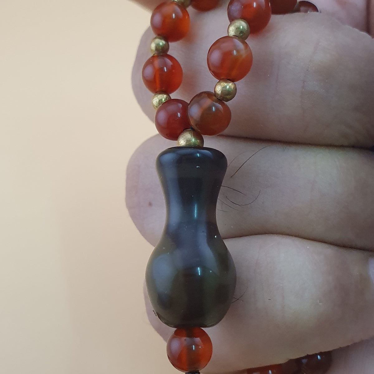 Collier pendentif en agate cornaline et agate florale vintage