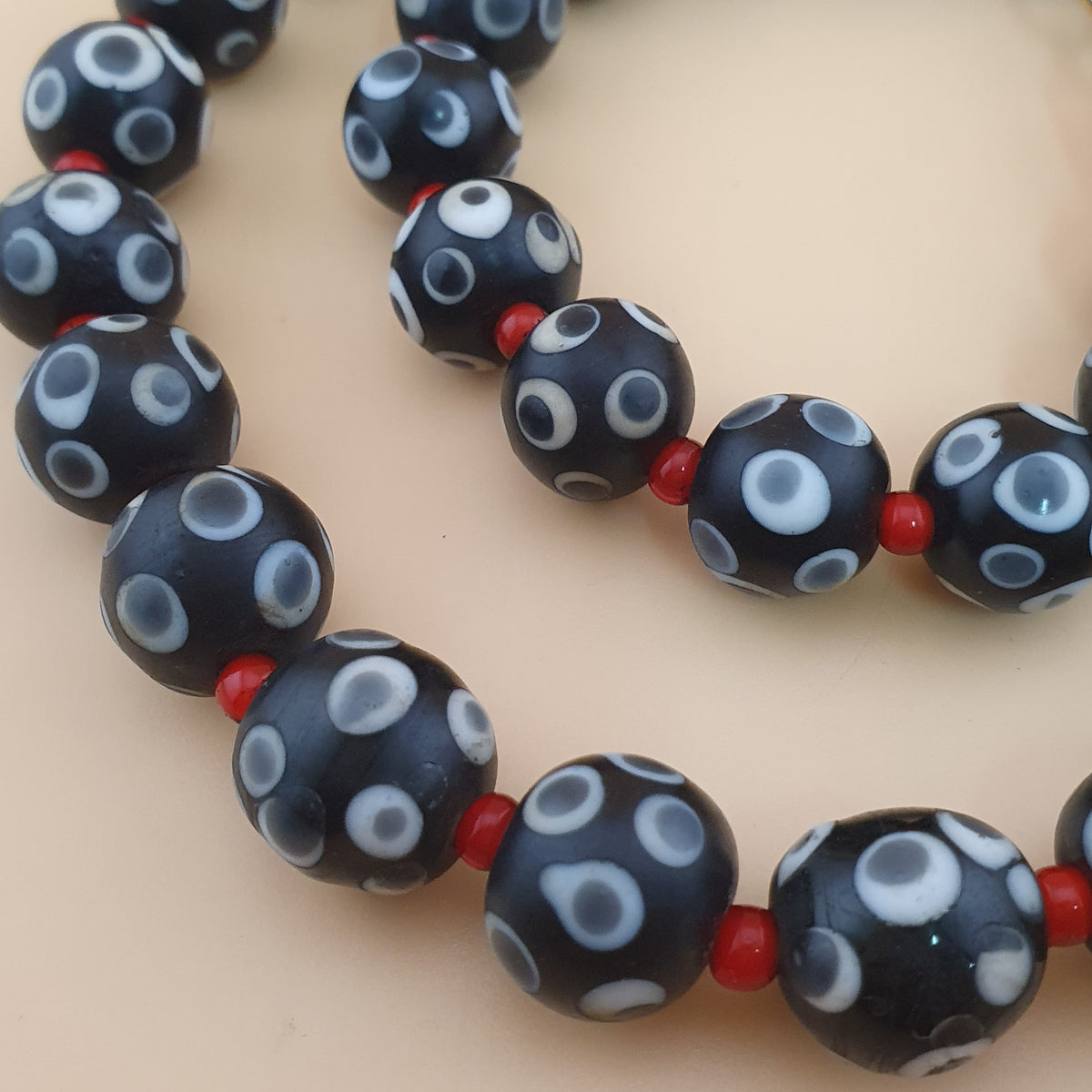 Antique Venetian Style Skunk Eyes & Venetian WhiteHeart Glass Beads Necklace