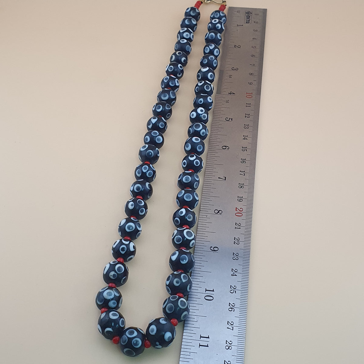 Antique Venetian Style Skunk Eyes & Venetian WhiteHeart Glass Beads Necklace