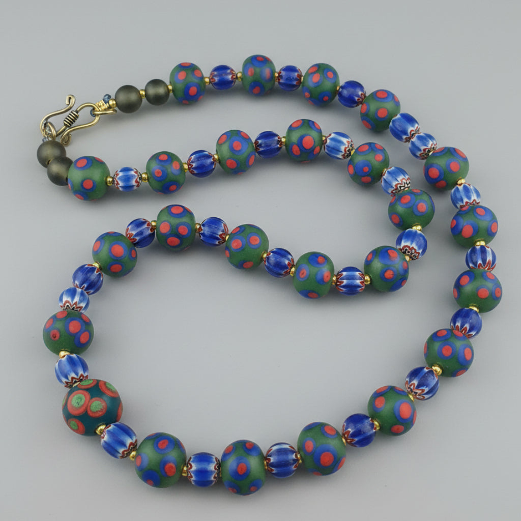 Collier de Perles en Verre Millefiori & Chevron Style Vénitien Antique