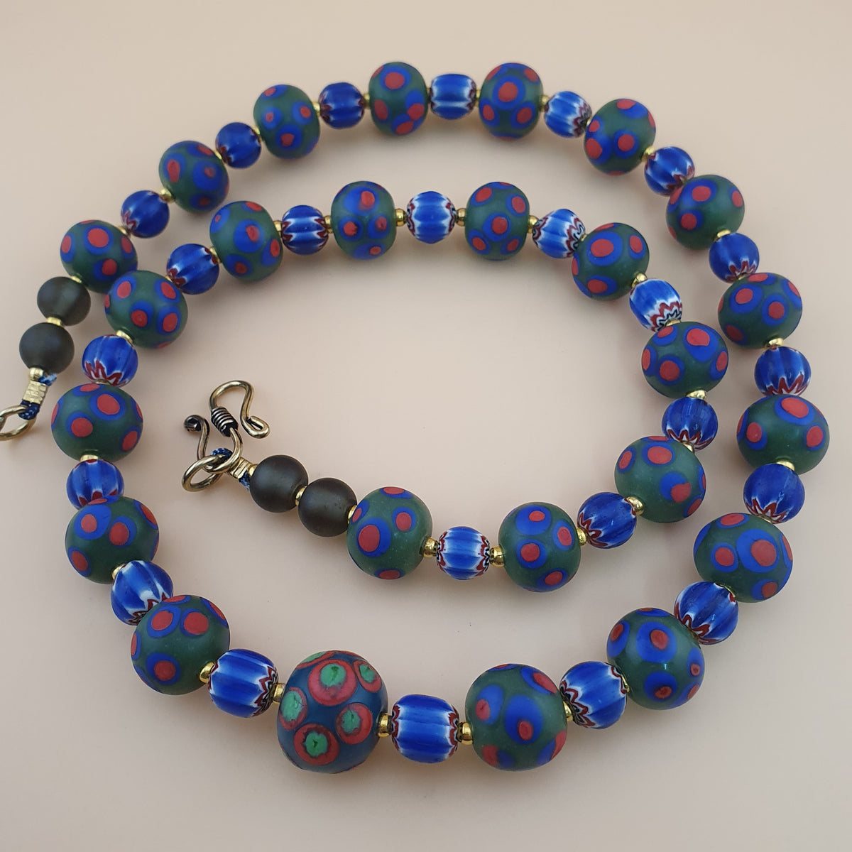 Collier de Perles en Verre Millefiori & Chevron Style Vénitien Antique