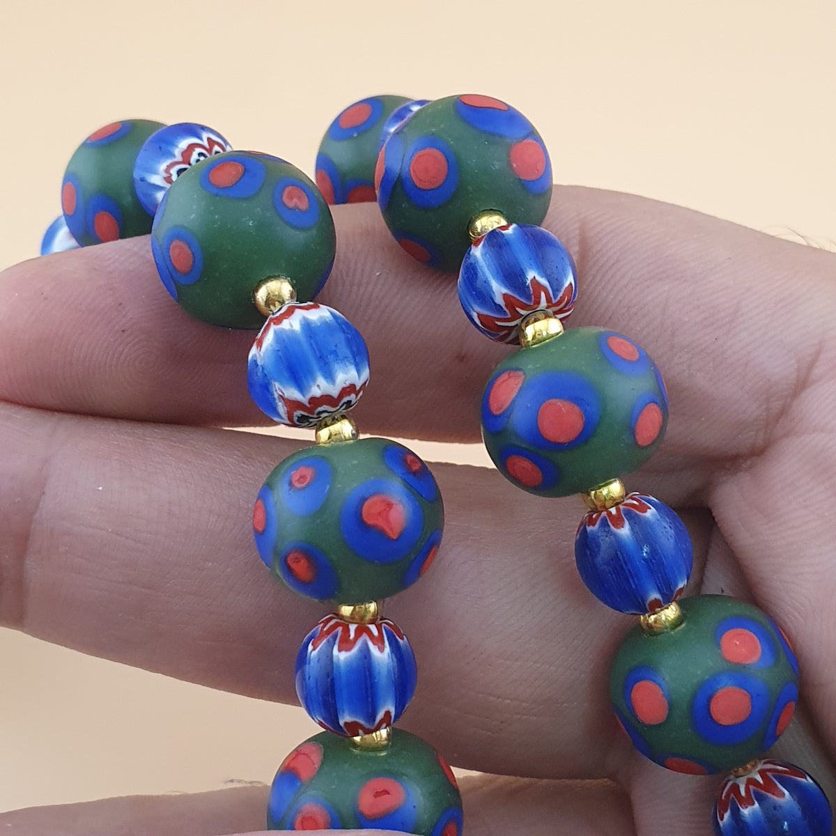 Collier de Perles en Verre Millefiori & Chevron Style Vénitien Antique