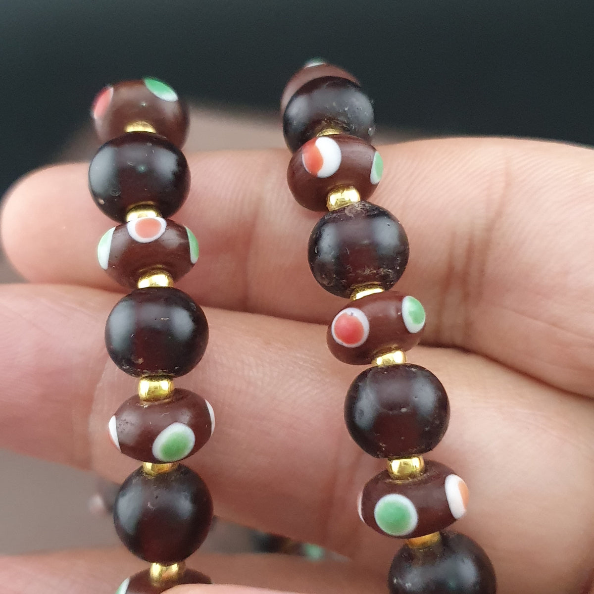Ancien Collier Vénitien Style Africain Perles Œil et Perles Rondes en Verre Noir et Marron