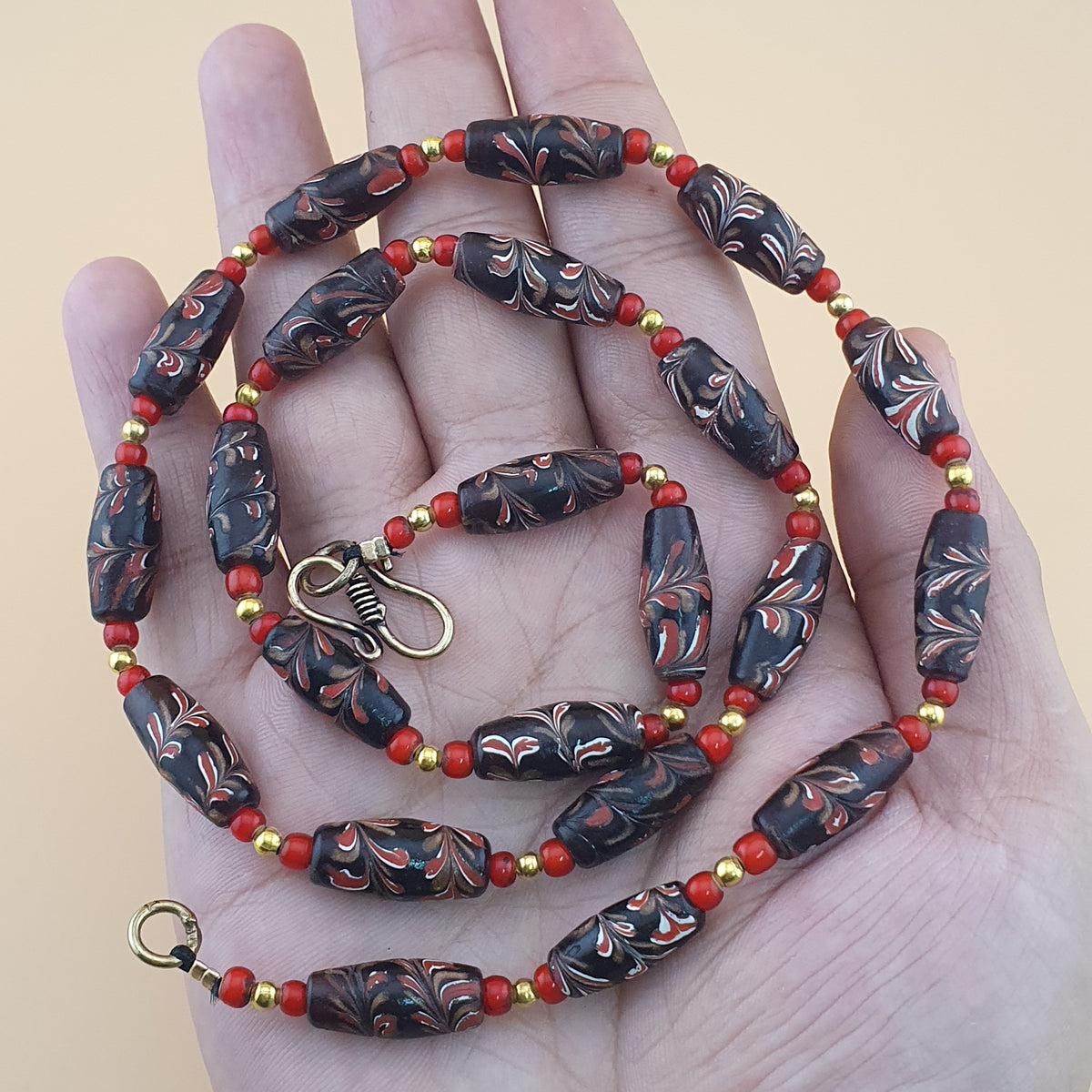 Antique Venetian Style Floral & Venetian whiteHeart Glass Beads Necklace