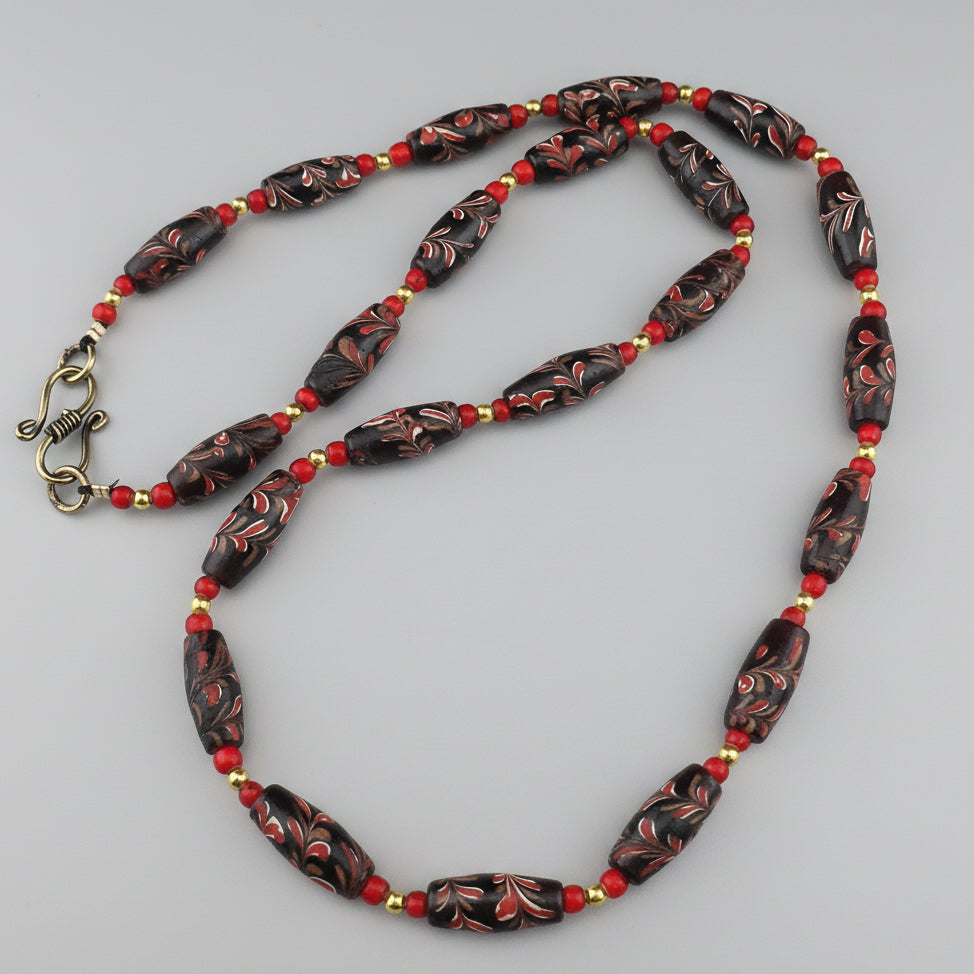 Antique Venetian Style Floral & Venetian whiteHeart Glass Beads Necklace