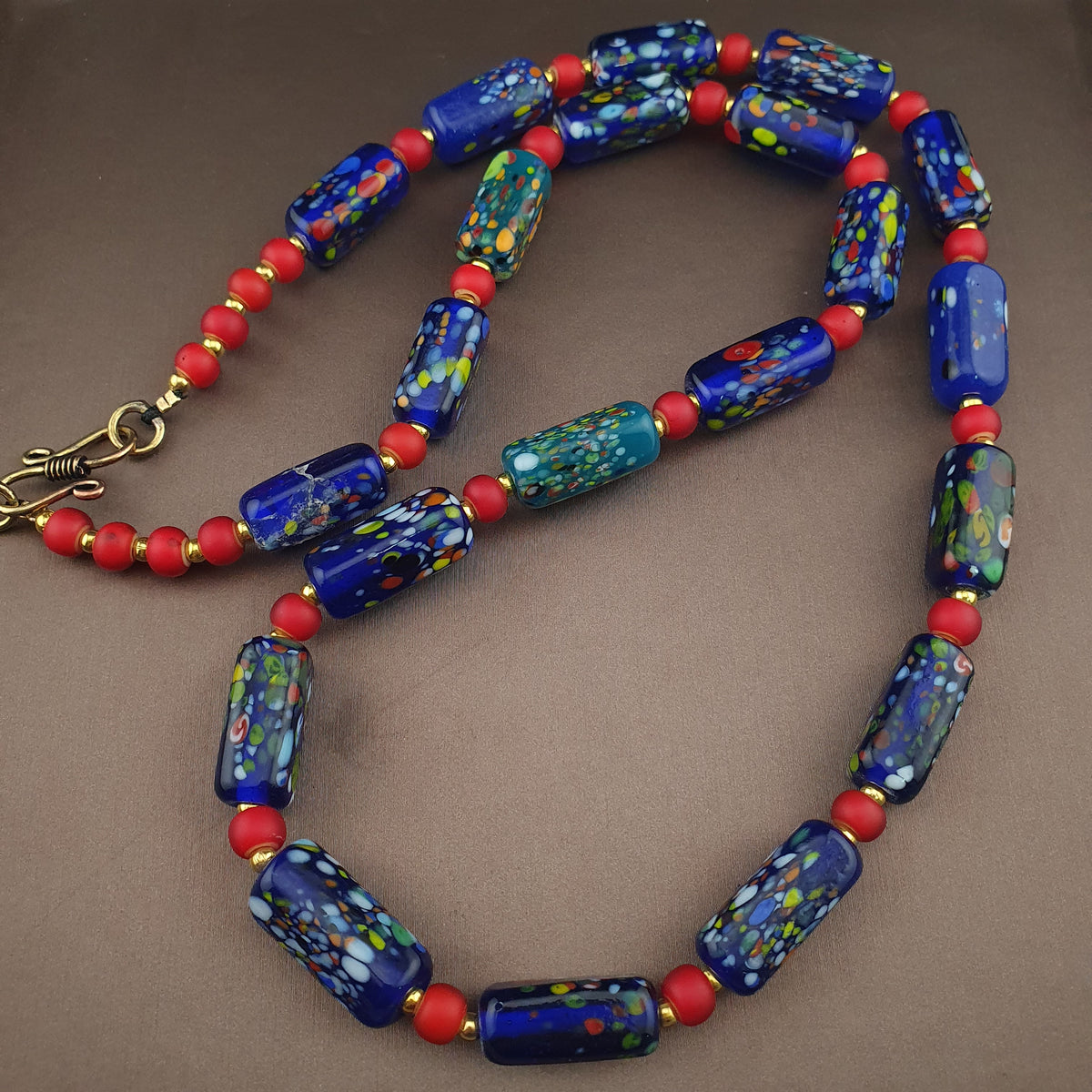 Vintage Venetian Style Aventurine & Venetian WhiteHeart Glass Beads Necklace