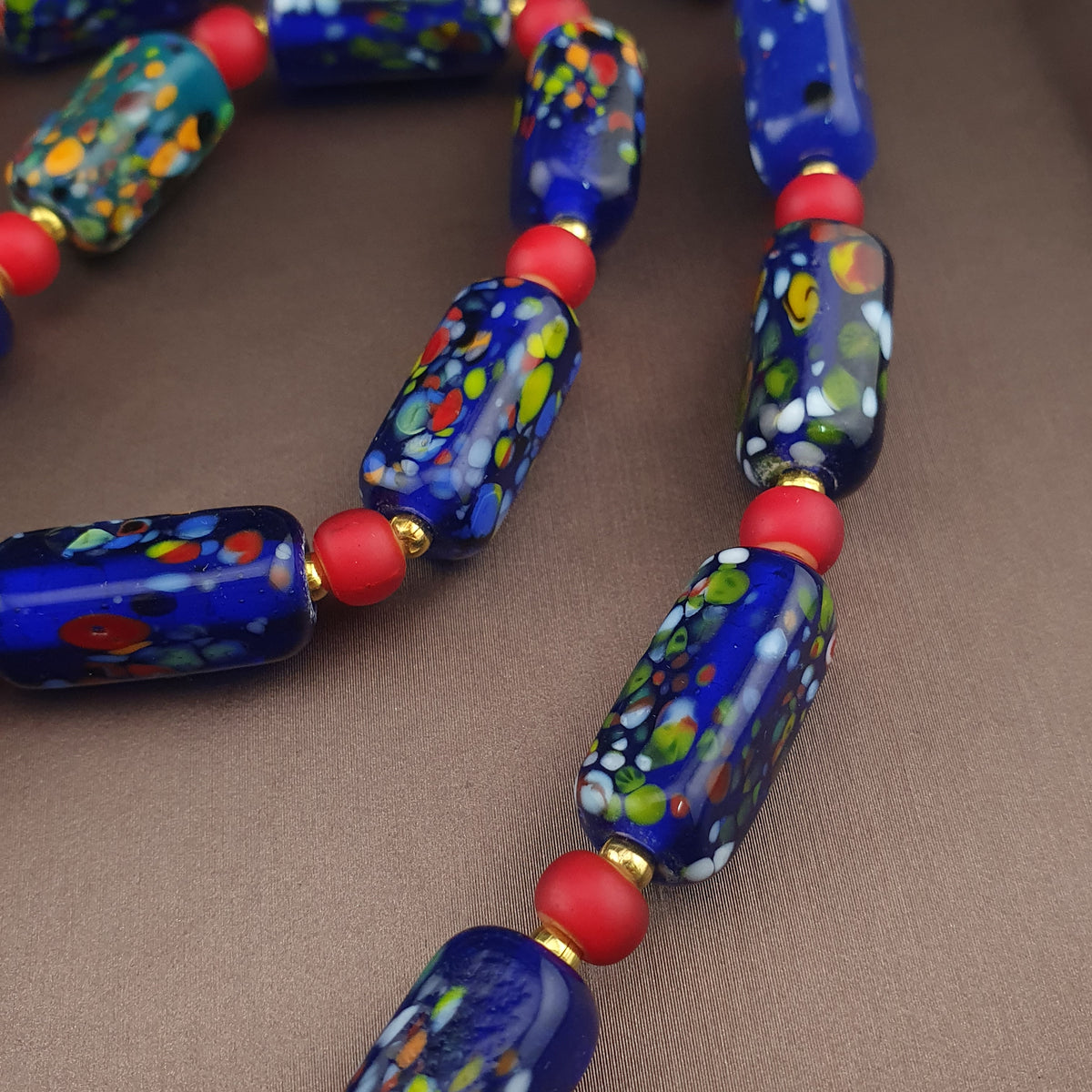 Vintage Venetian Style Aventurine & Venetian WhiteHeart Glass Beads Necklace