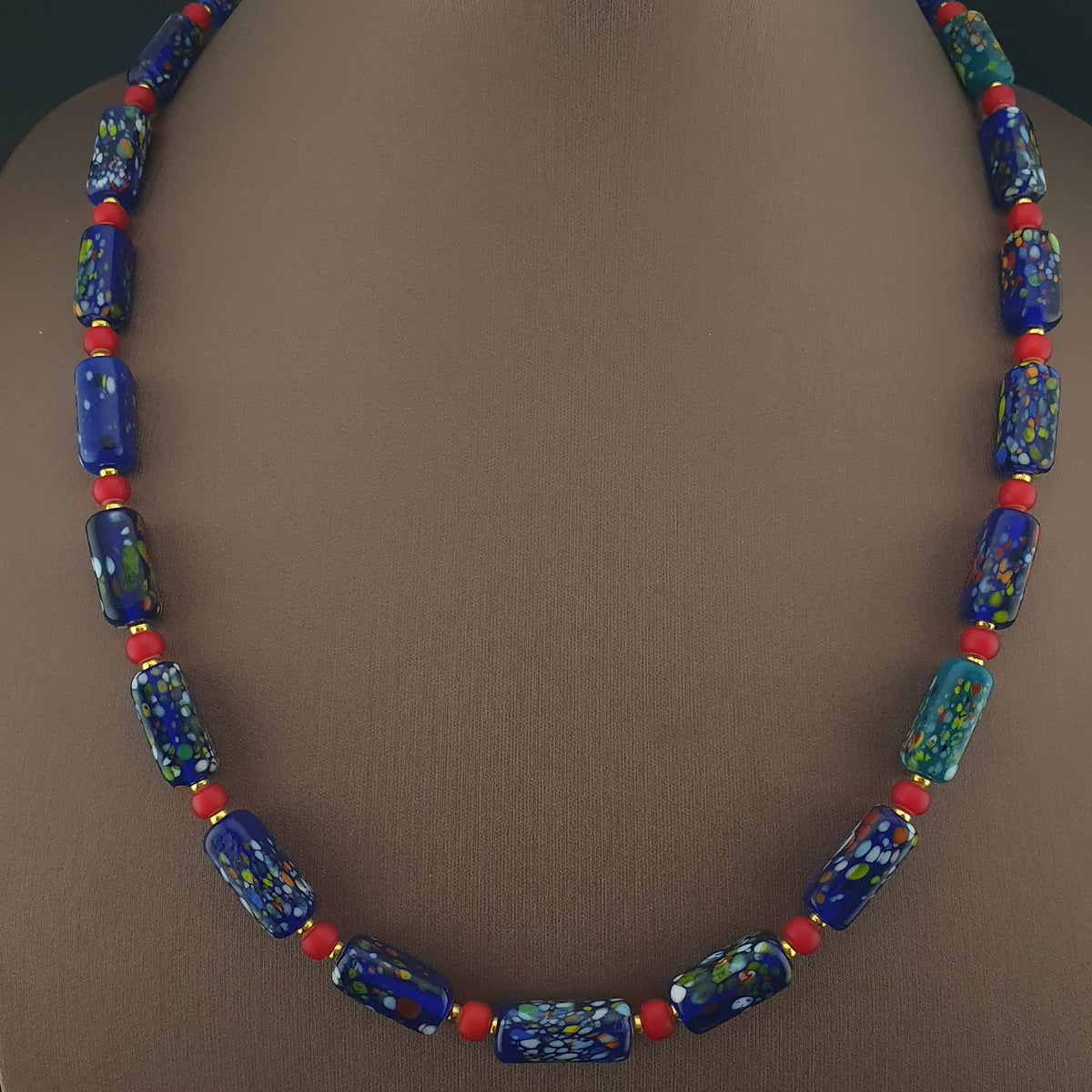 Vintage Venetian Style Aventurine & Venetian WhiteHeart Glass Beads Necklace