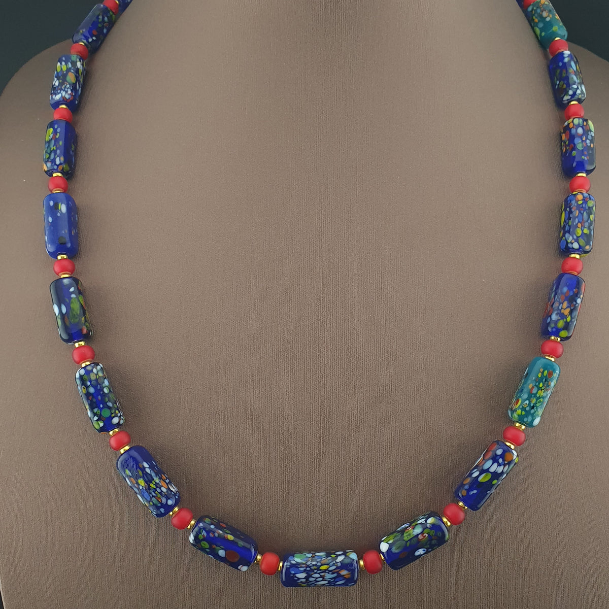 Vintage Venetian Style Aventurine & Venetian WhiteHeart Glass Beads Necklace