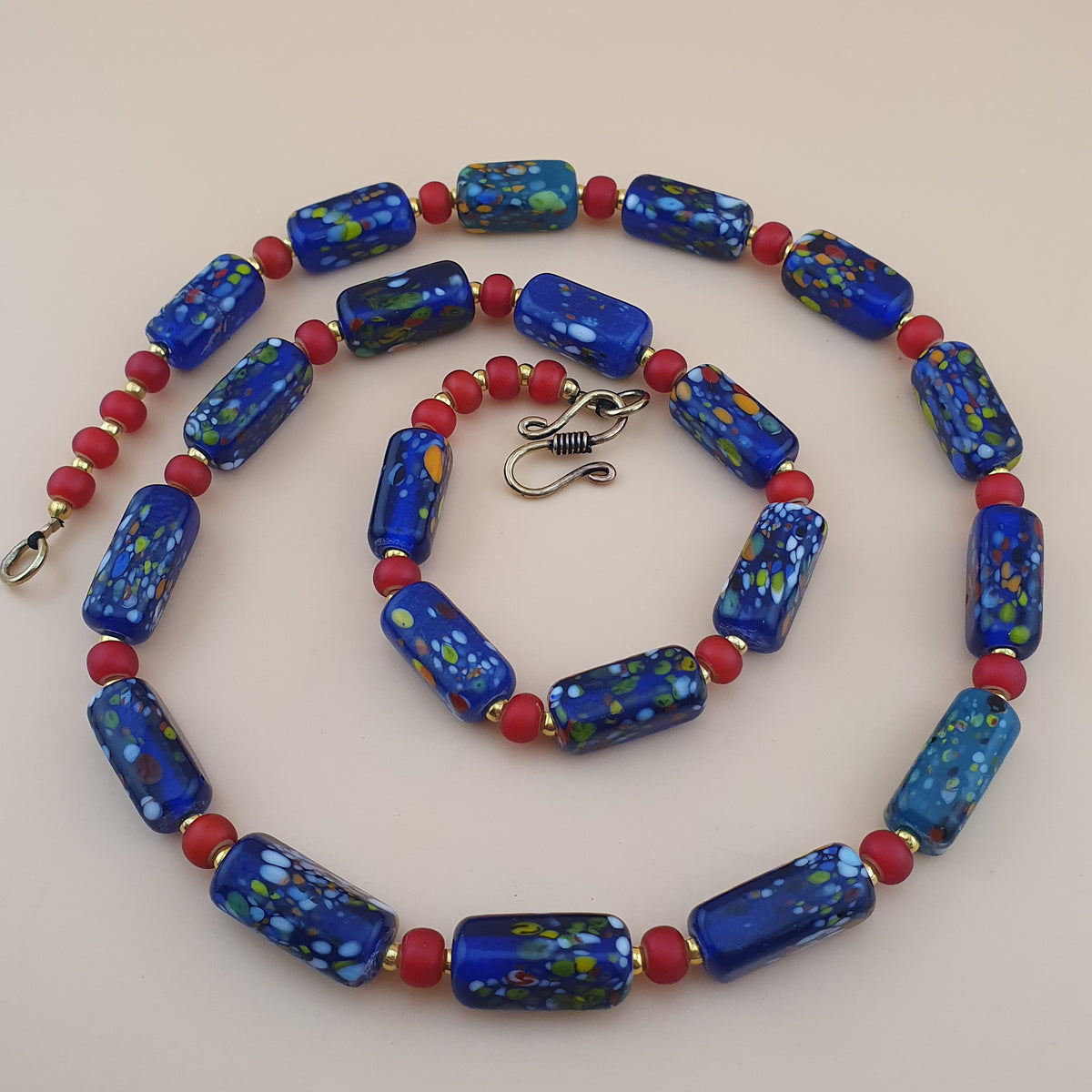 Vintage Venetian Style Aventurine & Venetian WhiteHeart Glass Beads Necklace