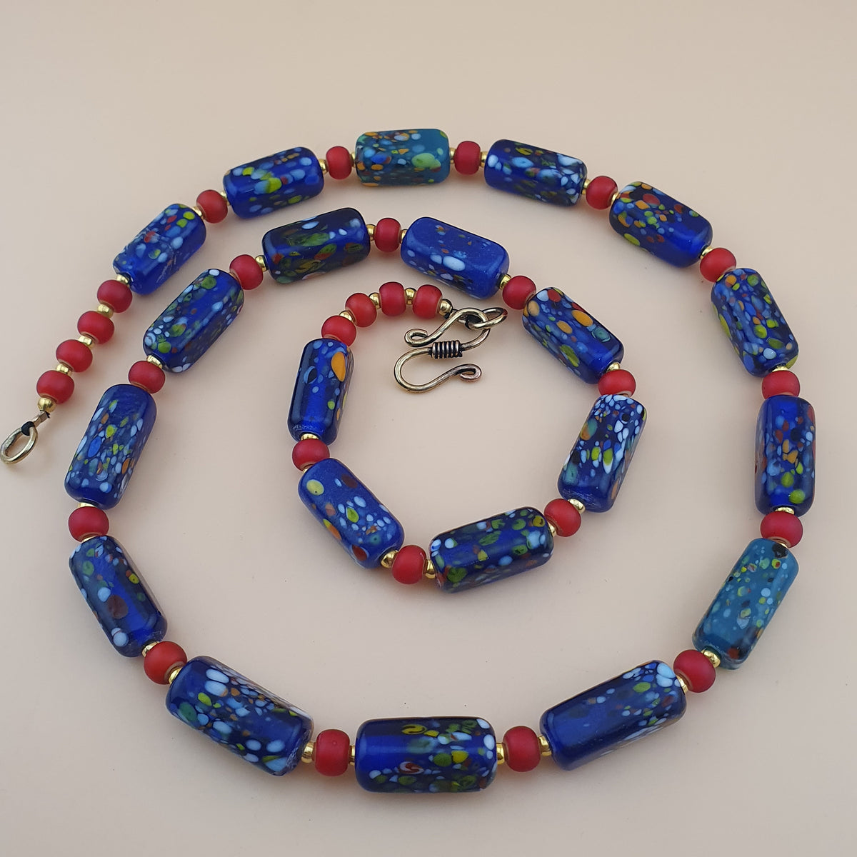 Vintage Venetian Style Aventurine & Venetian WhiteHeart Glass Beads Necklace