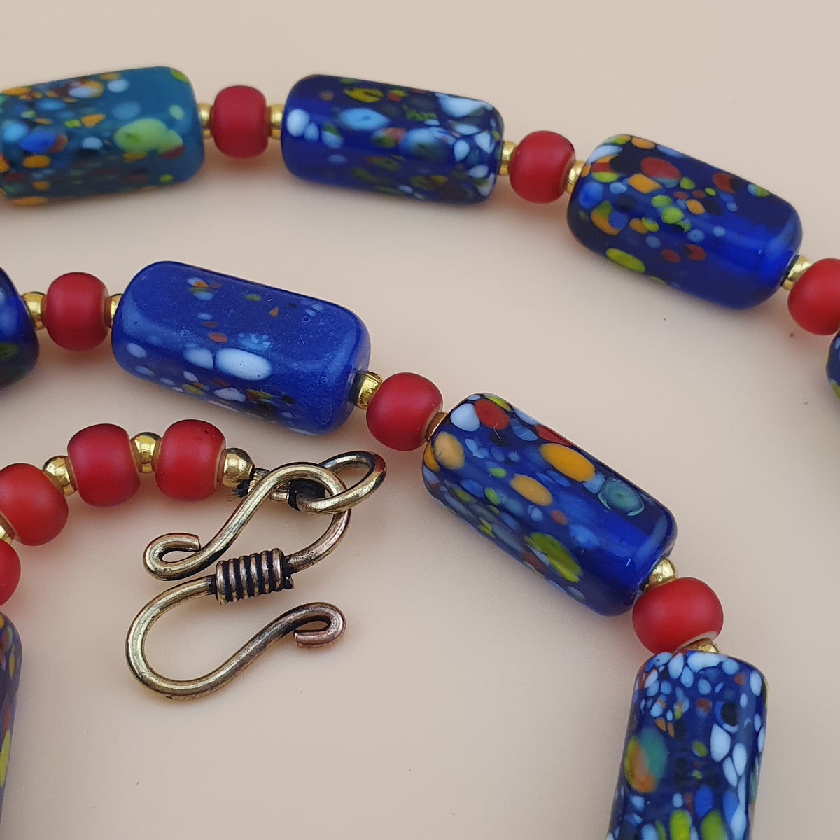 Vintage Venetian Style Aventurine & Venetian WhiteHeart Glass Beads Necklace