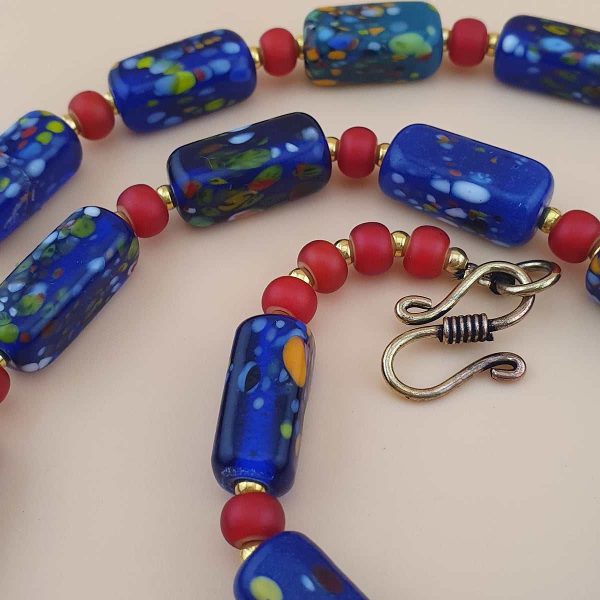 Vintage Venetian Style Aventurine & Venetian WhiteHeart Glass Beads Necklace