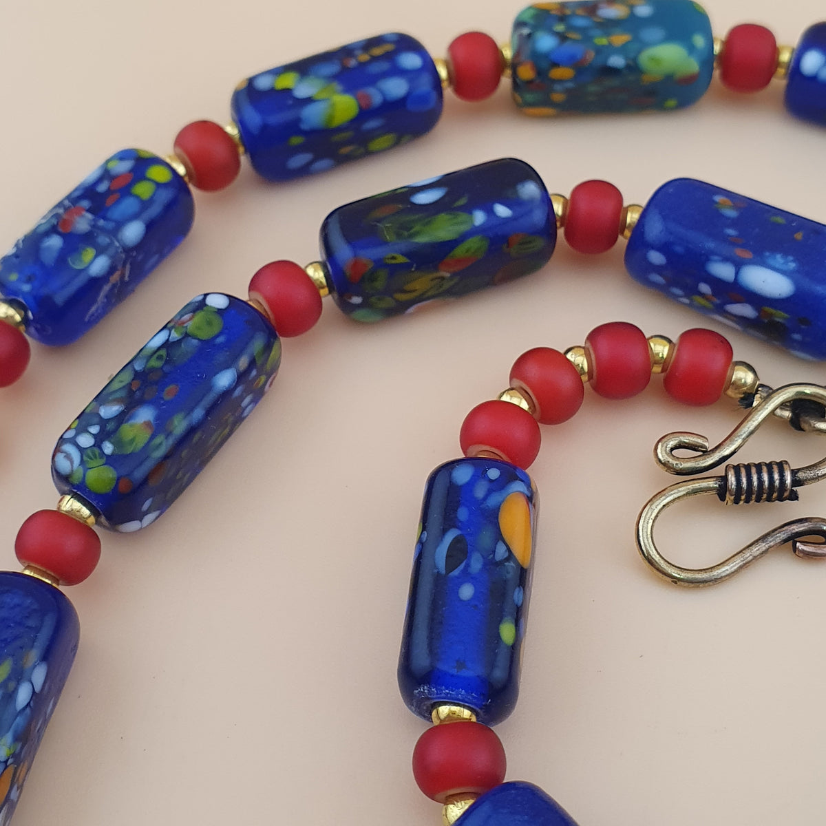 Vintage Venetian Style Aventurine & Venetian WhiteHeart Glass Beads Necklace