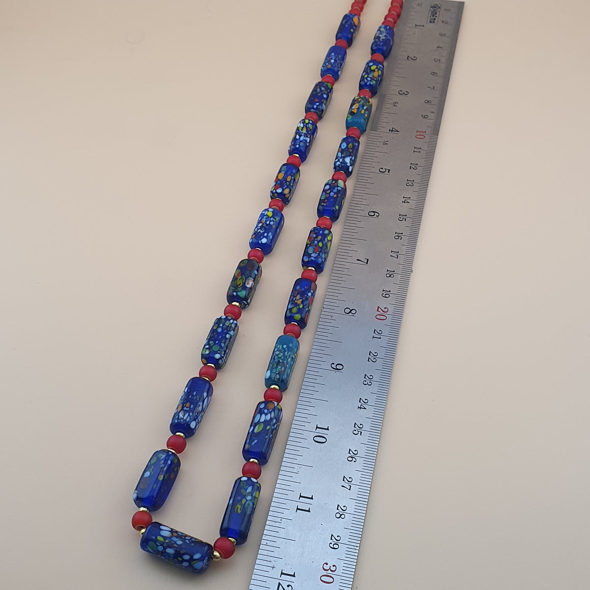 Vintage Venetian Style Aventurine & Venetian WhiteHeart Glass Beads Necklace