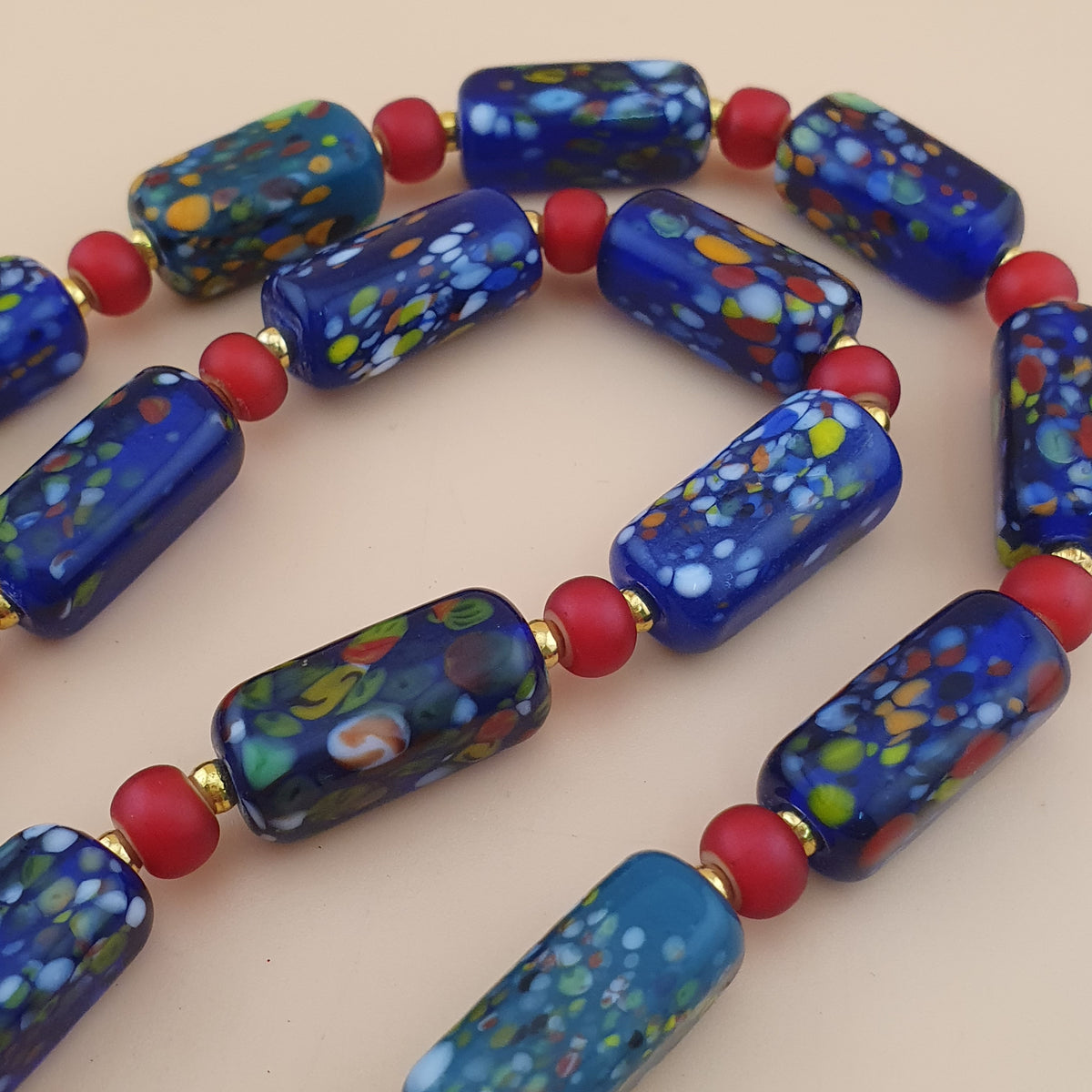 Vintage Venetian Style Aventurine & Venetian WhiteHeart Glass Beads Necklace