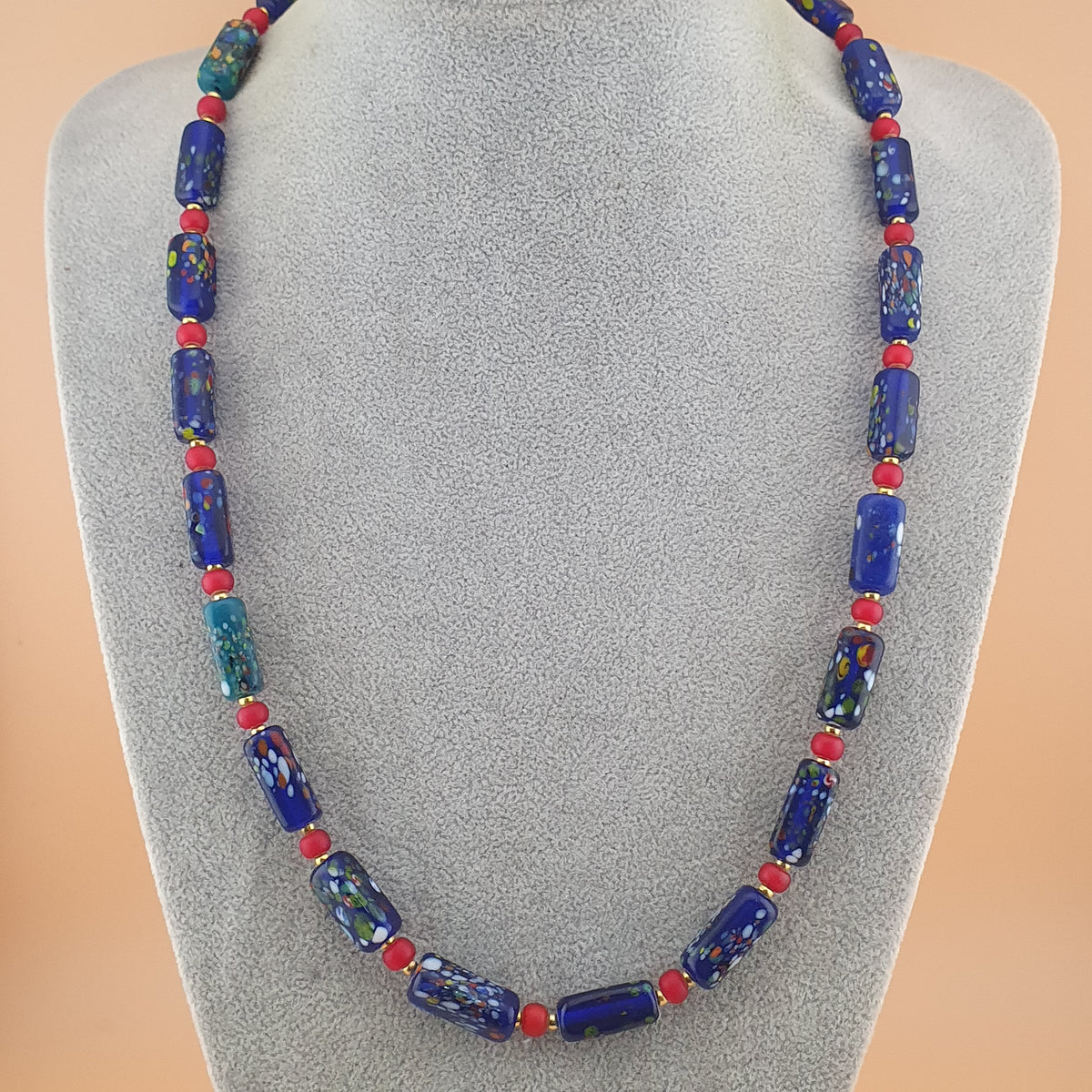 Vintage Venetian Style Aventurine & Venetian WhiteHeart Glass Beads Necklace
