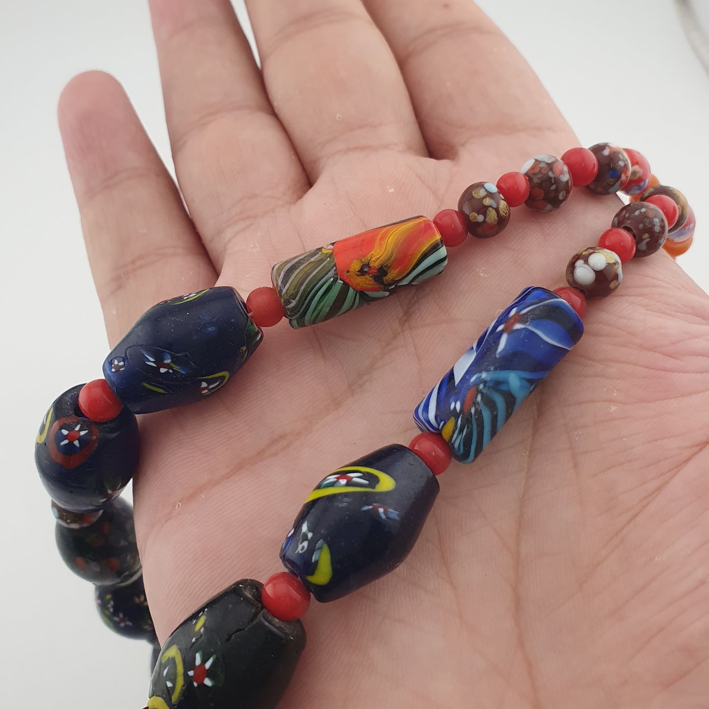 Vintage Venetian Style Floral & African Glass Beads Necklace