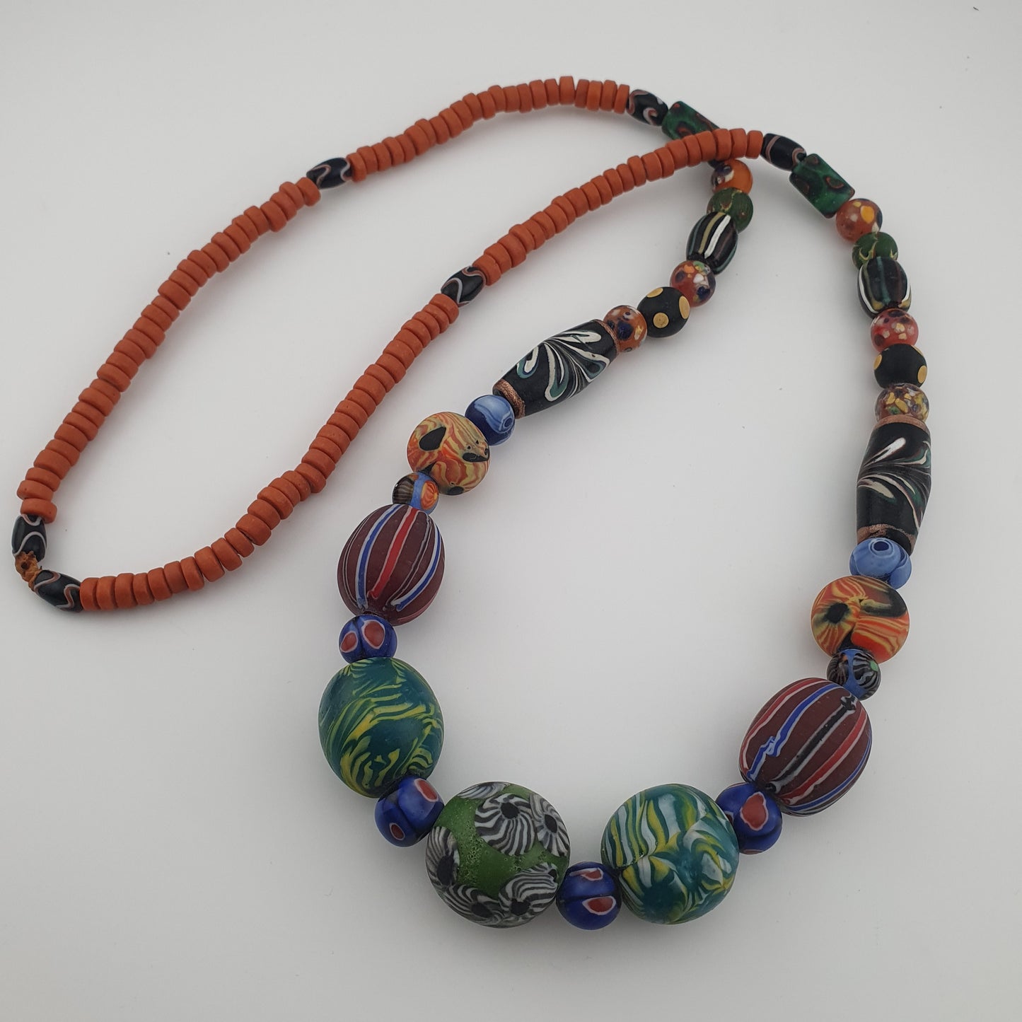 Antique Venetian Style Mix Gabri & Floral Glass Beads Necklace