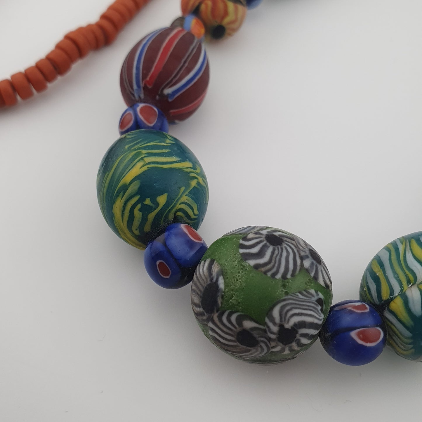 Antique Venetian Style Mix Gabri & Floral Glass Beads Necklace