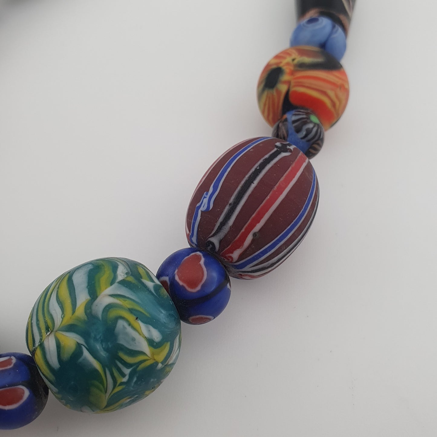 Antique Venetian Style Mix Gabri & Floral Glass Beads Necklace