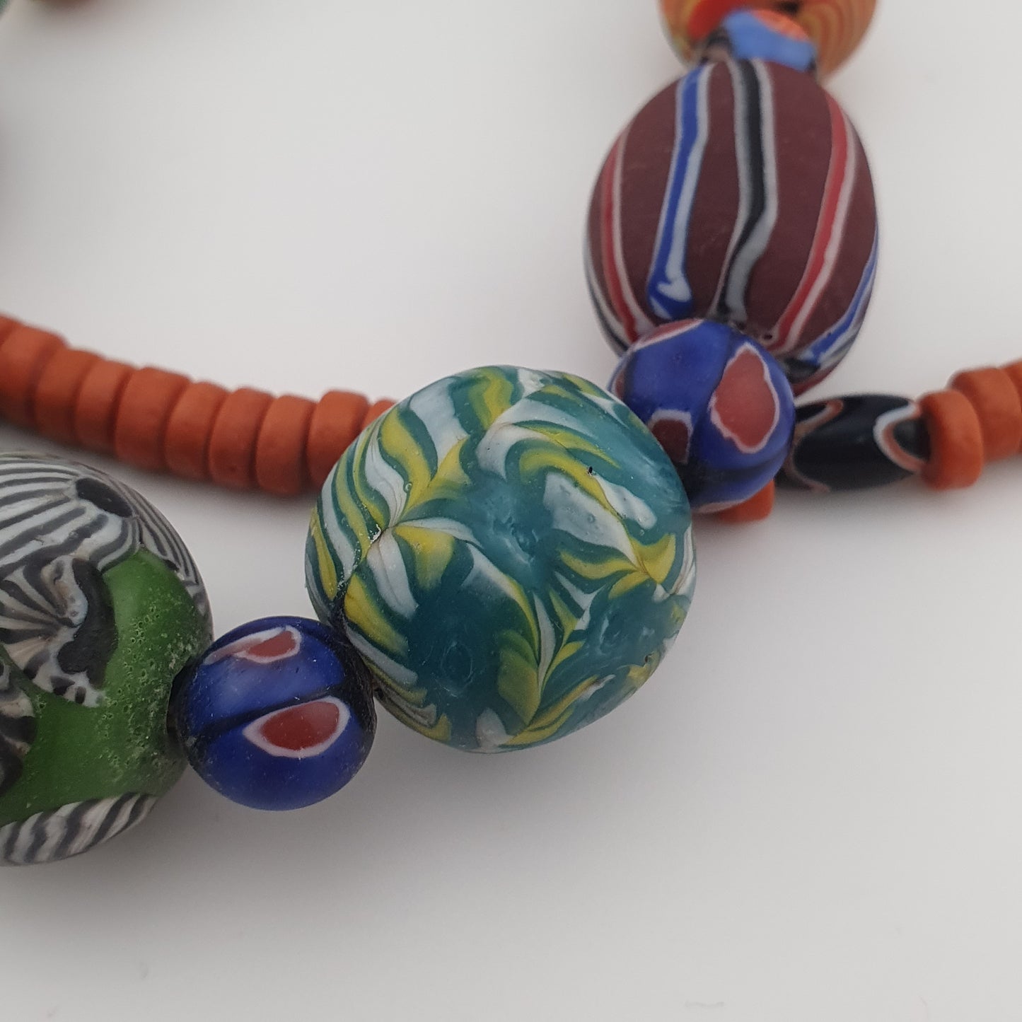 Antique Venetian Style Mix Gabri & Floral Glass Beads Necklace