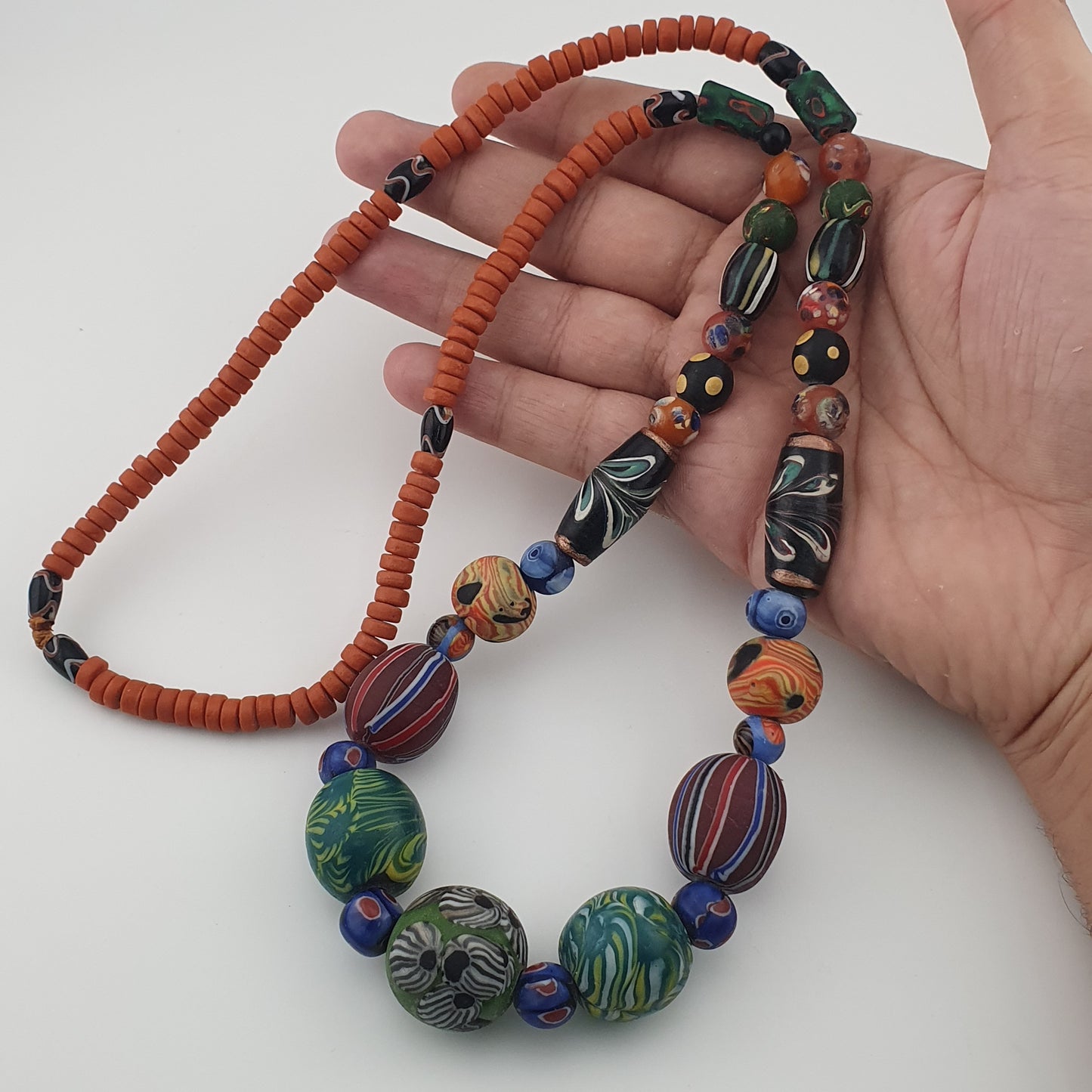 Antique Venetian Style Mix Gabri & Floral Glass Beads Necklace
