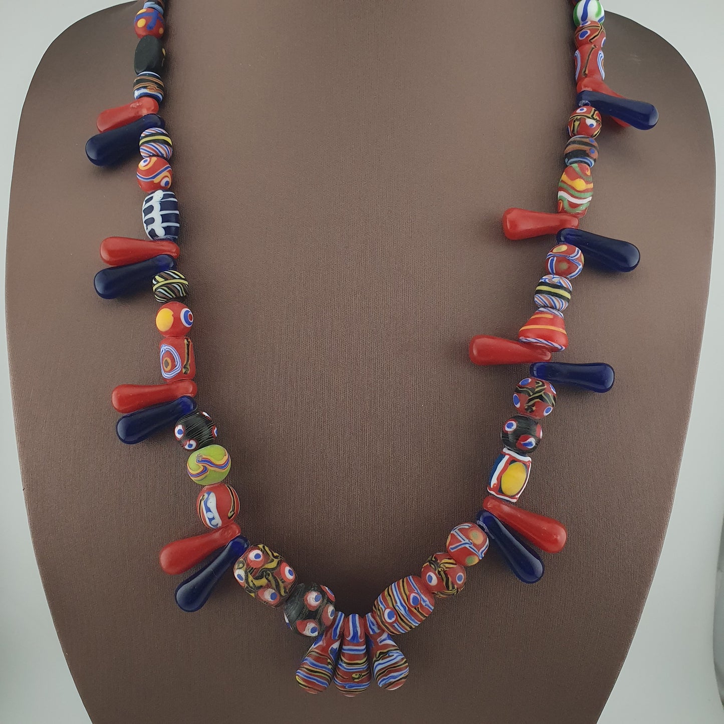 Antique Venetian Style Multicolor Glass Beads, Gabri & Floral Beads Necklace
