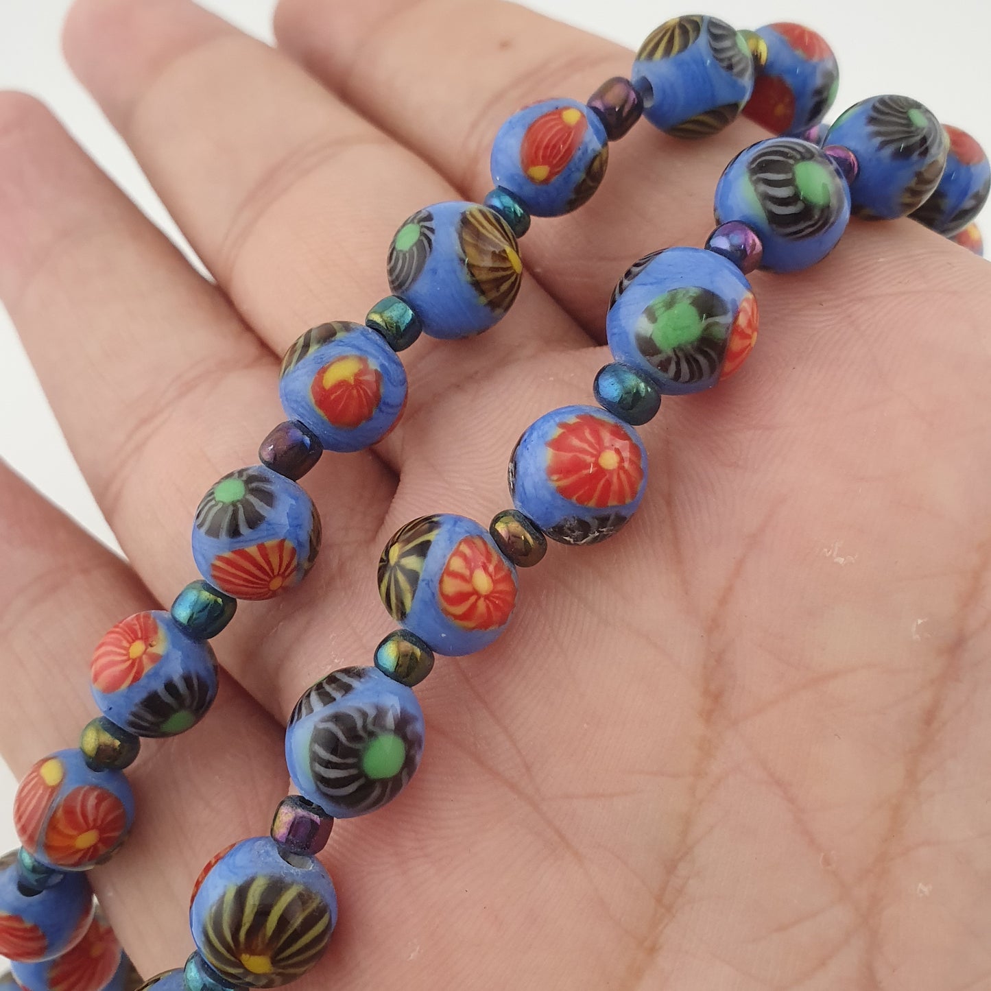 Antique Venetian Style Floral Glass Beads Necklace