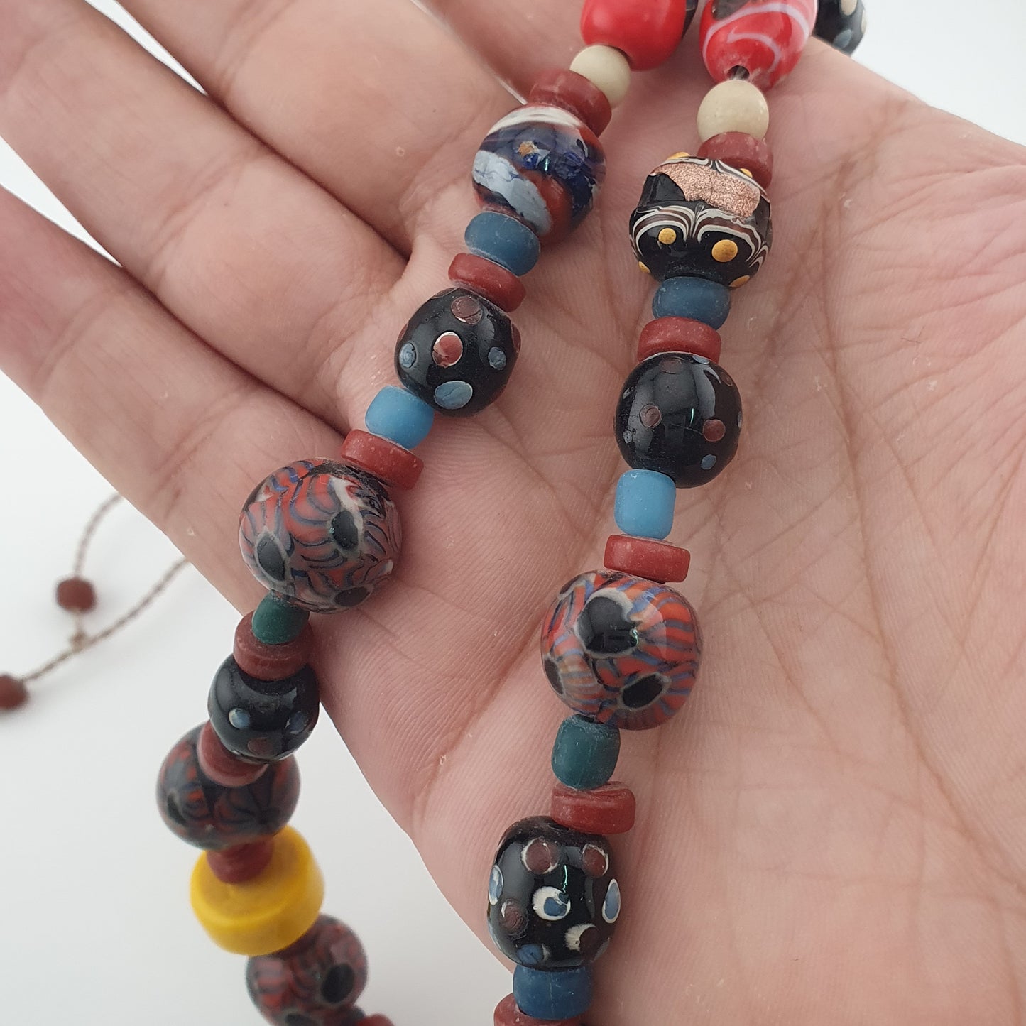 Antique Venetian Style Gabri Eyes & African Glass beads Necklace