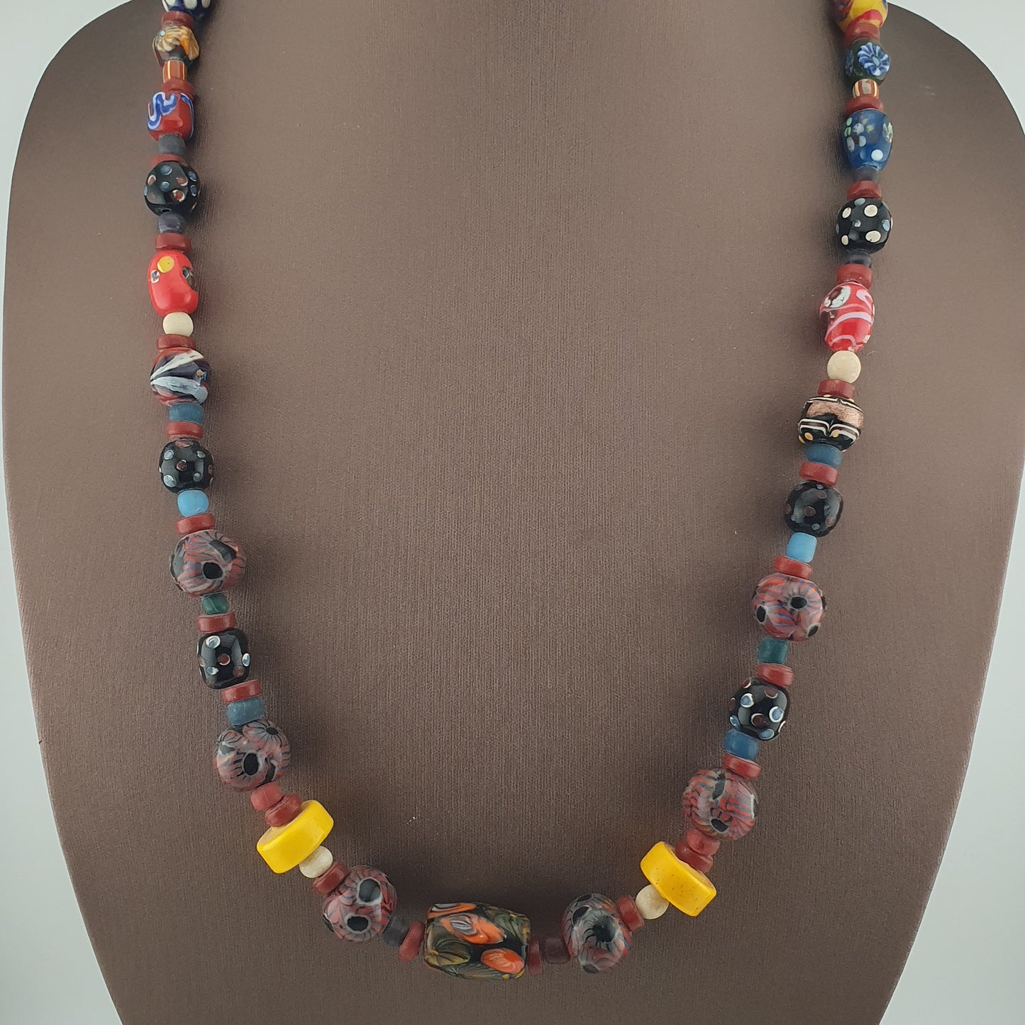 Antique Venetian Style Gabri Eyes & African Glass beads Necklace