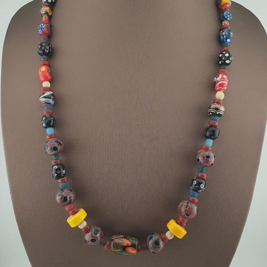 Antique Venetian Style Gabri Eyes & African Glass beads Necklace