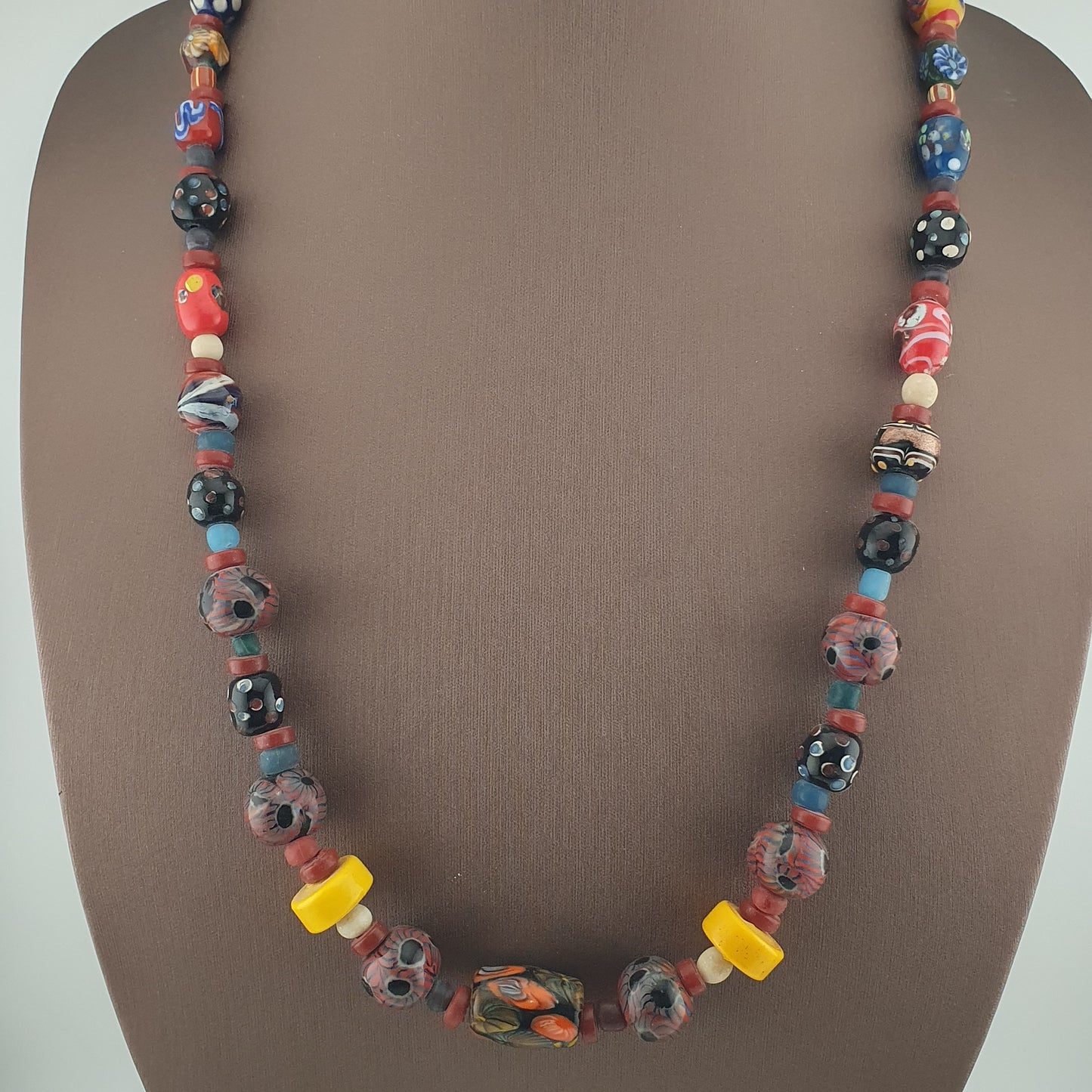 Antique Venetian Style Gabri Eyes & African Glass beads Necklace