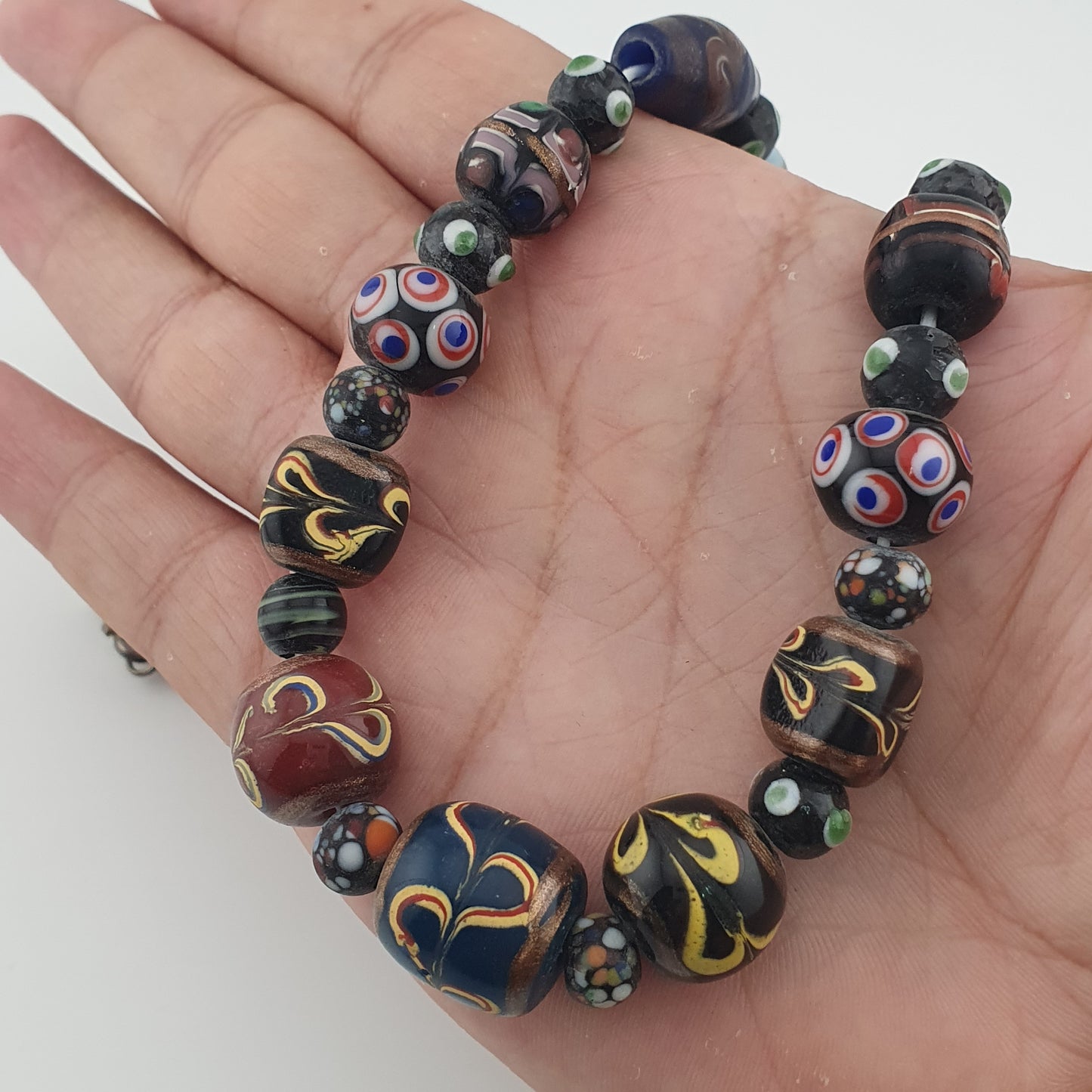 Antique MultiColor Venetian Style Mix Glass Beads Necklace