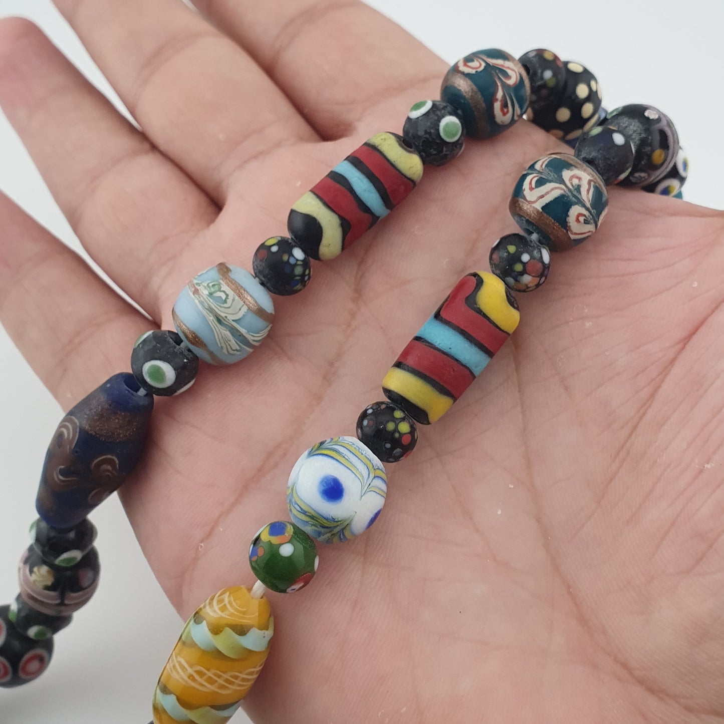 Antique MultiColor Venetian Style Mix Glass Beads Necklace