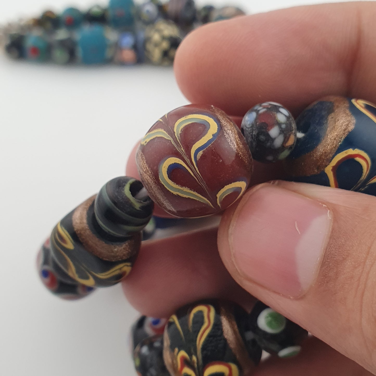 Antique MultiColor Venetian Style Mix Glass Beads Necklace