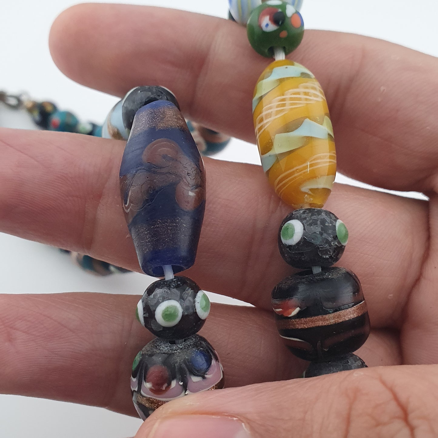 Antique MultiColor Venetian Style Mix Glass Beads Necklace