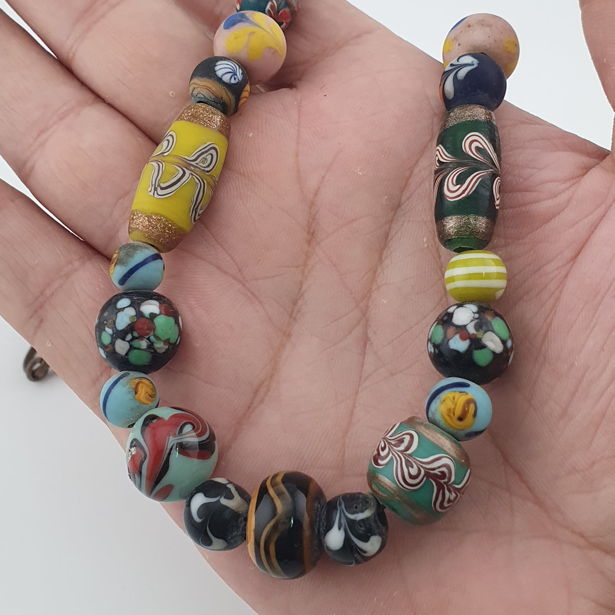 Antique Venetian Style Mix Glass Beads Necklace