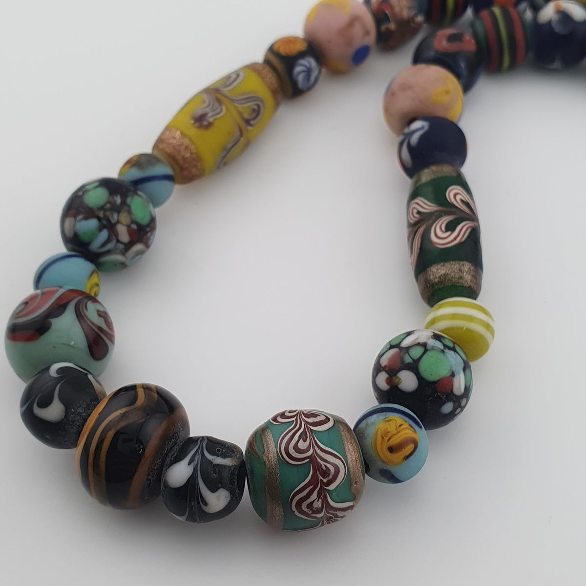 Antique Venetian Style Mix Glass Beads Necklace