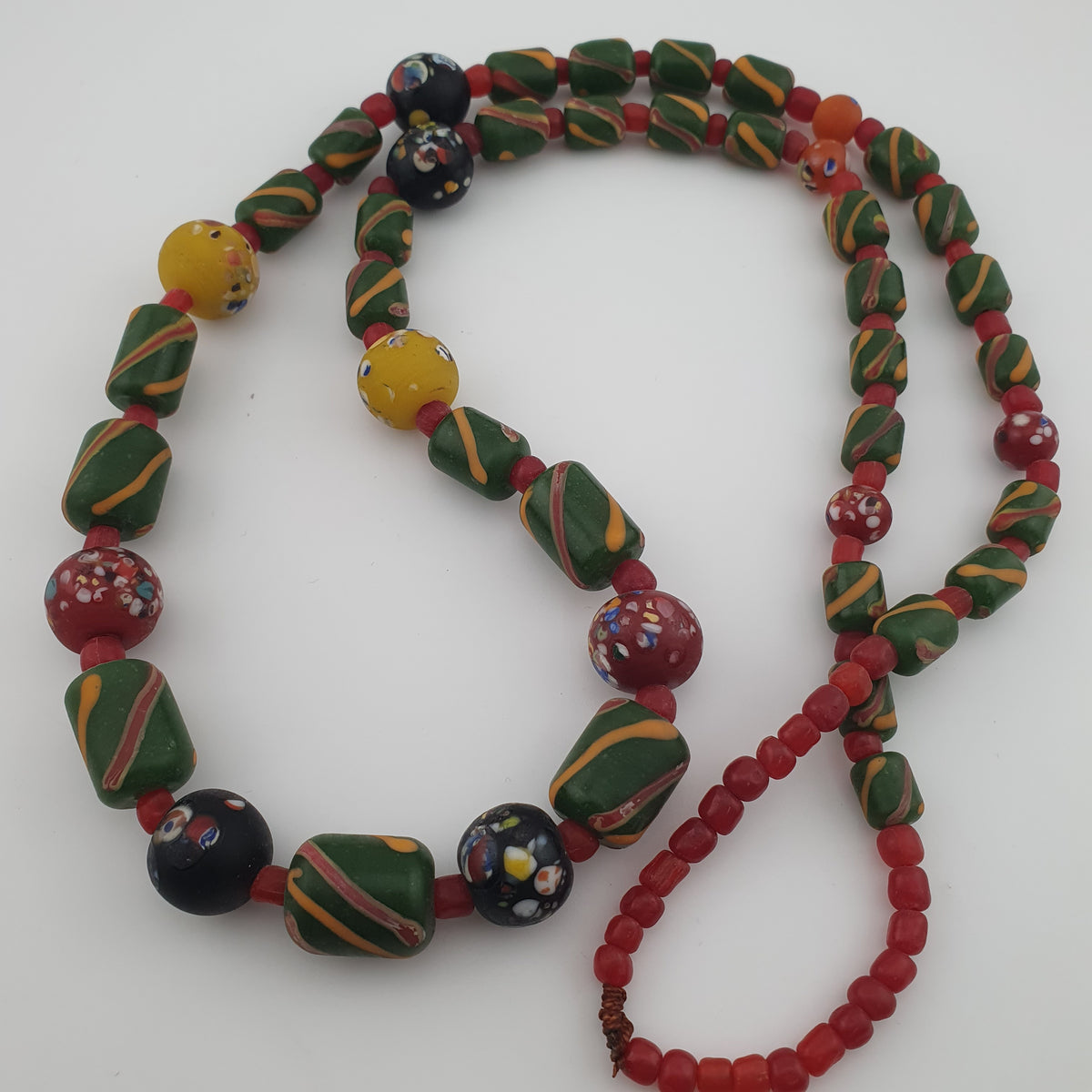 Antique Venetian Style Stripe & Aventurine Glass Beads Necklace