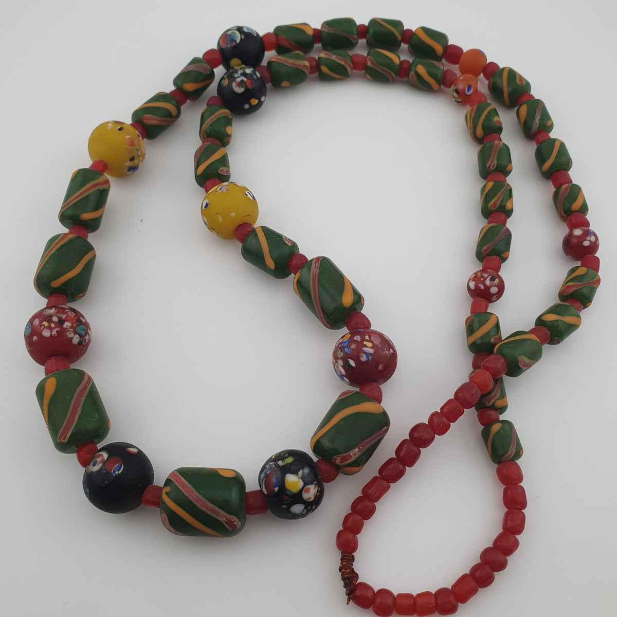 Antique Venetian Style Stripe & Aventurine Glass Beads Necklace