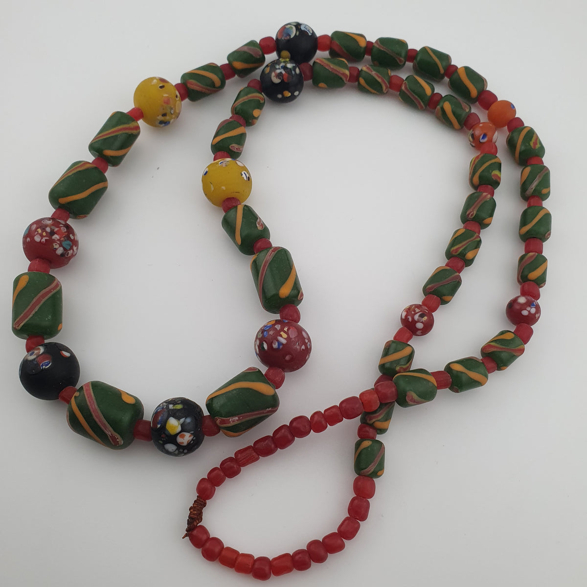 Antique Venetian Style Stripe & Aventurine Glass Beads Necklace